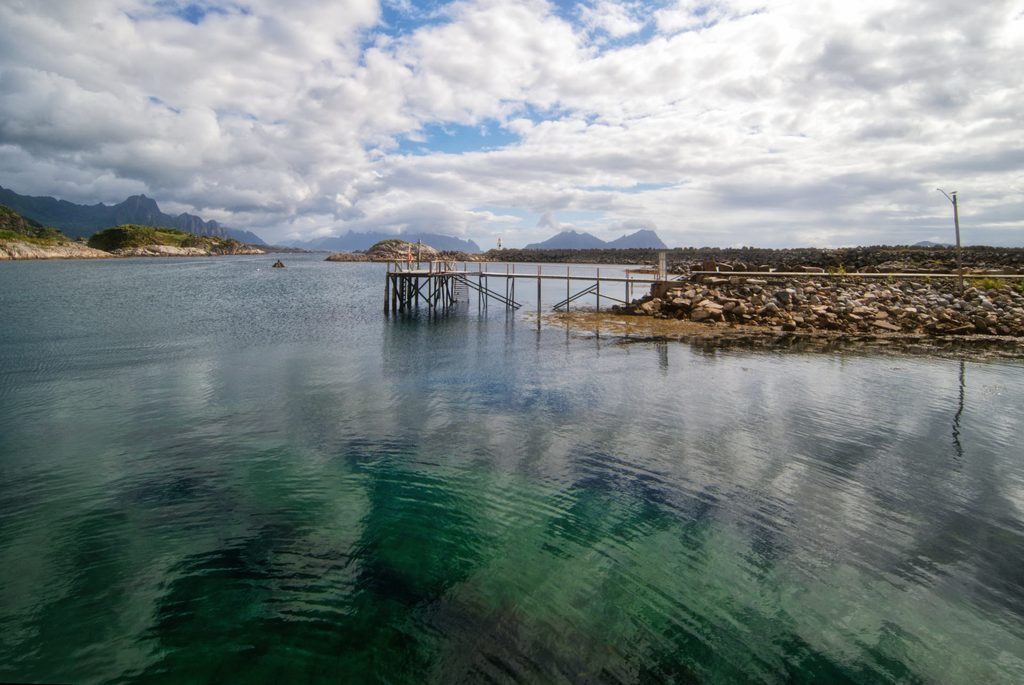Bucht Storvågan in Kabelvåg, Lofoten, Norwegen